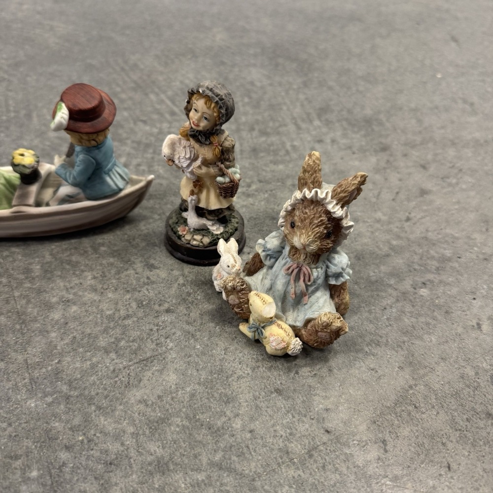 Vintage Victorian Miniature Figurine Lot Couple Rabbit Mother Girl Goose Decor - Picture 2 of 8